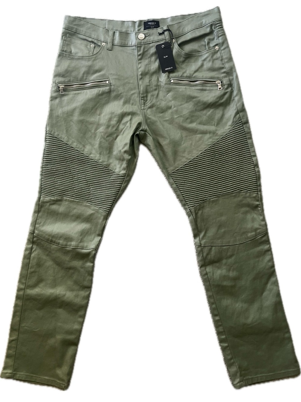 [NWT] Forever 21 Men’s 38 Slim Fit Coated Stretch Pants Sage Green Casual